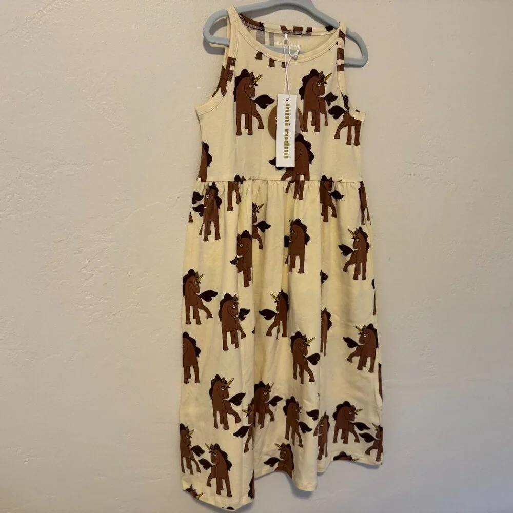 NWT - MINI RODINI Girl's Unicorn Long Tank Dress EU 116/122 or 6-7 yrs - Picture 2 of 7
